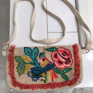 Embroidered beaded floral bird purse